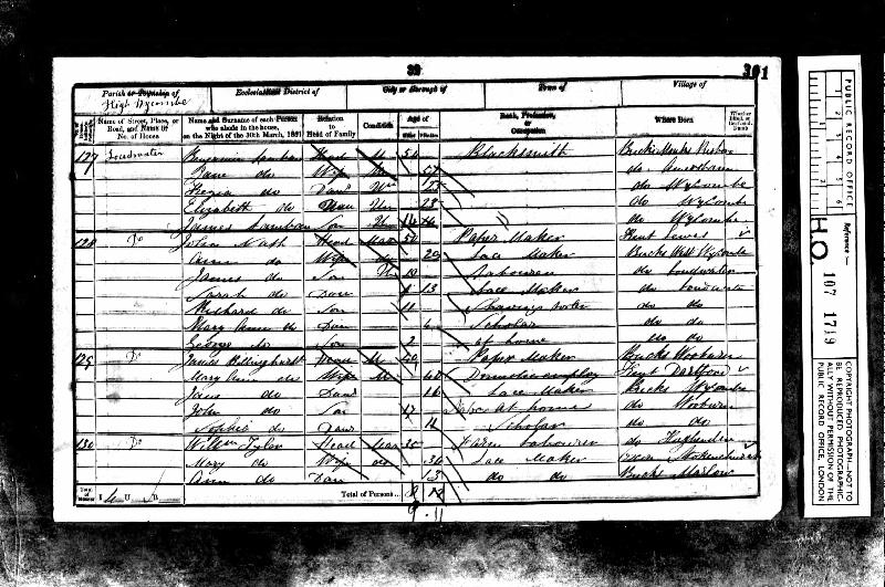Billinghurst (Mary Ann nee Rippington) 1851 Census